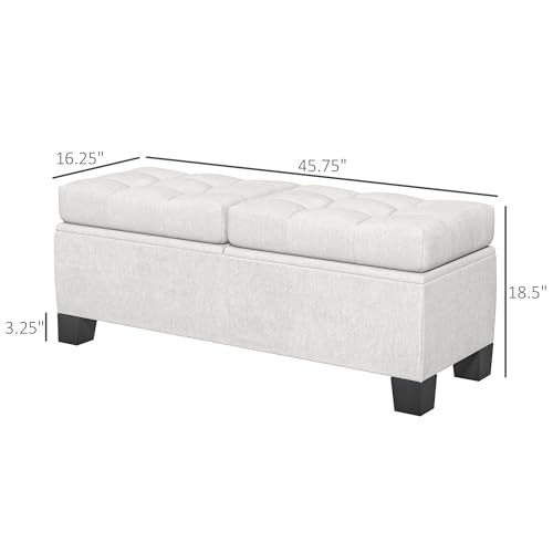 HOMCOM 46" Storage Ottoman Bench, Upholstered End of Bed Bench with Steel Frame, Button Tufted Storage Bench with Safety Hinges for Living Room, Entryway, Bedroom, Gray