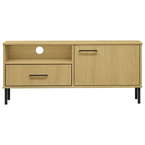 TV Stand with Metal Legs Brown Solid Wood Pine,Versatile Pine Wood TV Stand with Storage, Rustic TV Cabinet for Living Room, Bedroom, or Home Office Furniture for TV & Media, Entertainment Centers