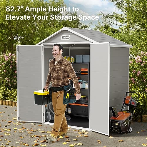 Gizoon Outdoor Resin Storage Shed 5x3 FT, Plastic Garden Shed with Floor for Tool, Garbage Can, Bike, Outside Sheds & Outdoor Resin Shed with Lockable Door for Patio, Lawn, Backyard, Grey & White