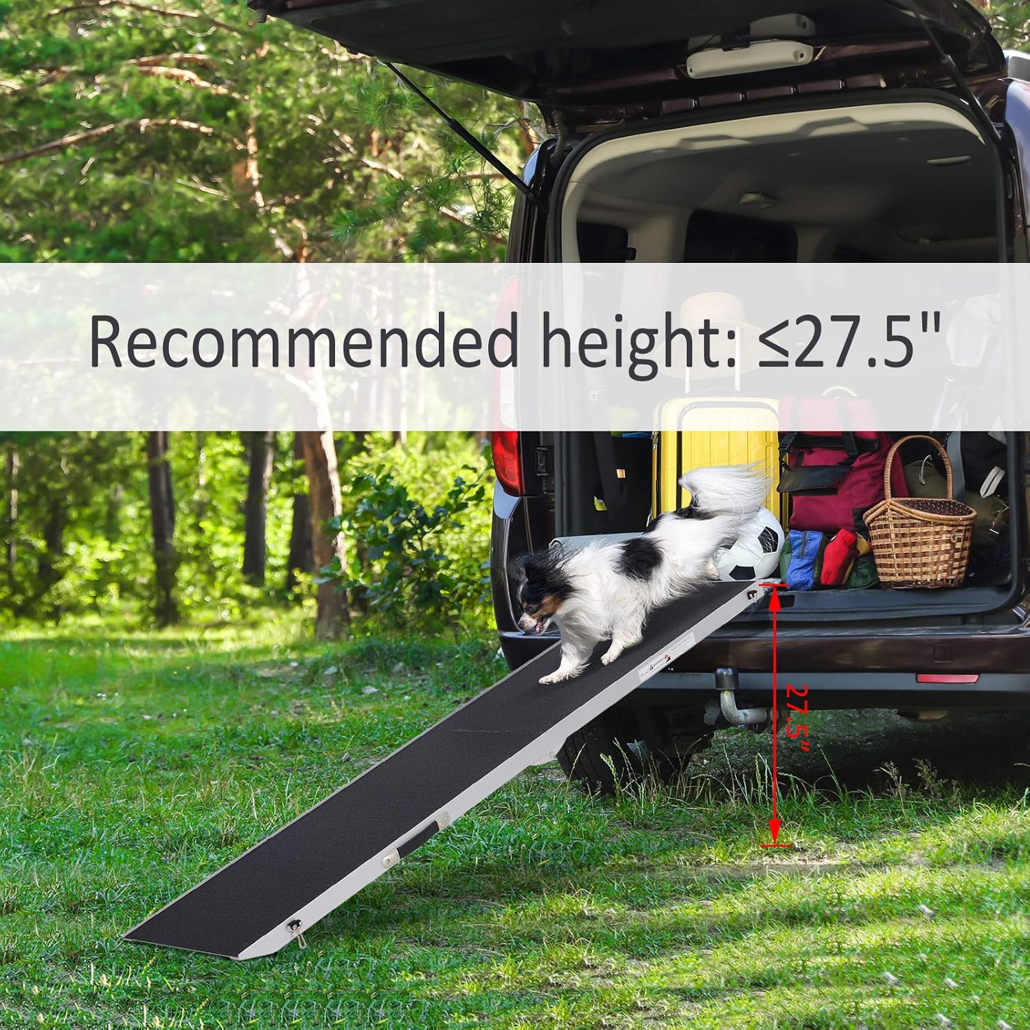 PawHut 96" Portable Bi-Fold Folding Vehicle Pet Ramp for Large Dog or Animals with Safety Lock & Convenient Carry Handle