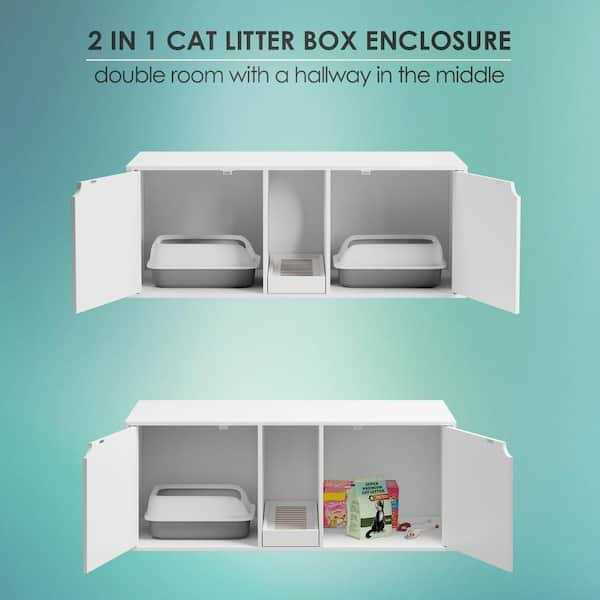 FUFU&amp;GAGA White Wood Side End Table Cat Litter Box with Double Room - Pet Supplies online store
