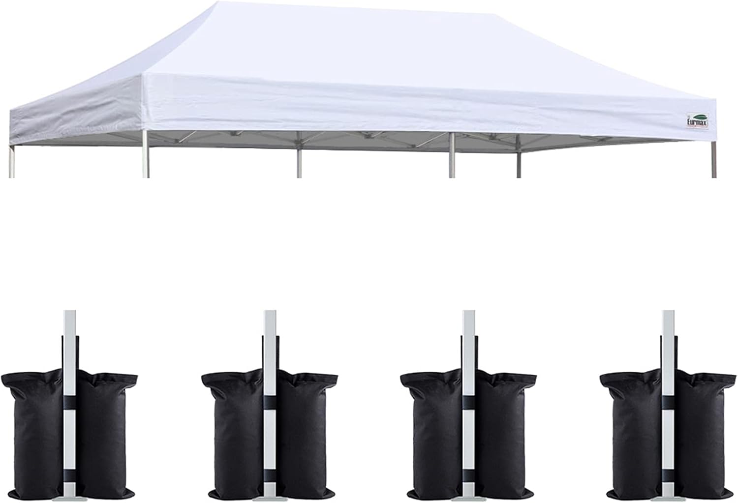 Eurmax 10x20 Pop Up Canopy Replacement Canopy Tent Top Cover, Instant Ez Canopy Top Cover ONLY, Choose 30 Colors,Bonus 4PC Pack Canopy Weight Bag (White)