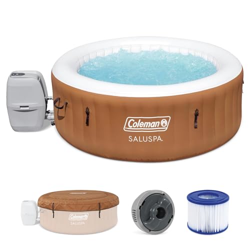 Coleman SaluSpa Miami AirJet 2 to 4 Person Round Inflatable Hot Tub Portable Outdoor Spa with 120 Soothing AirJets and Insulated Cover, Black