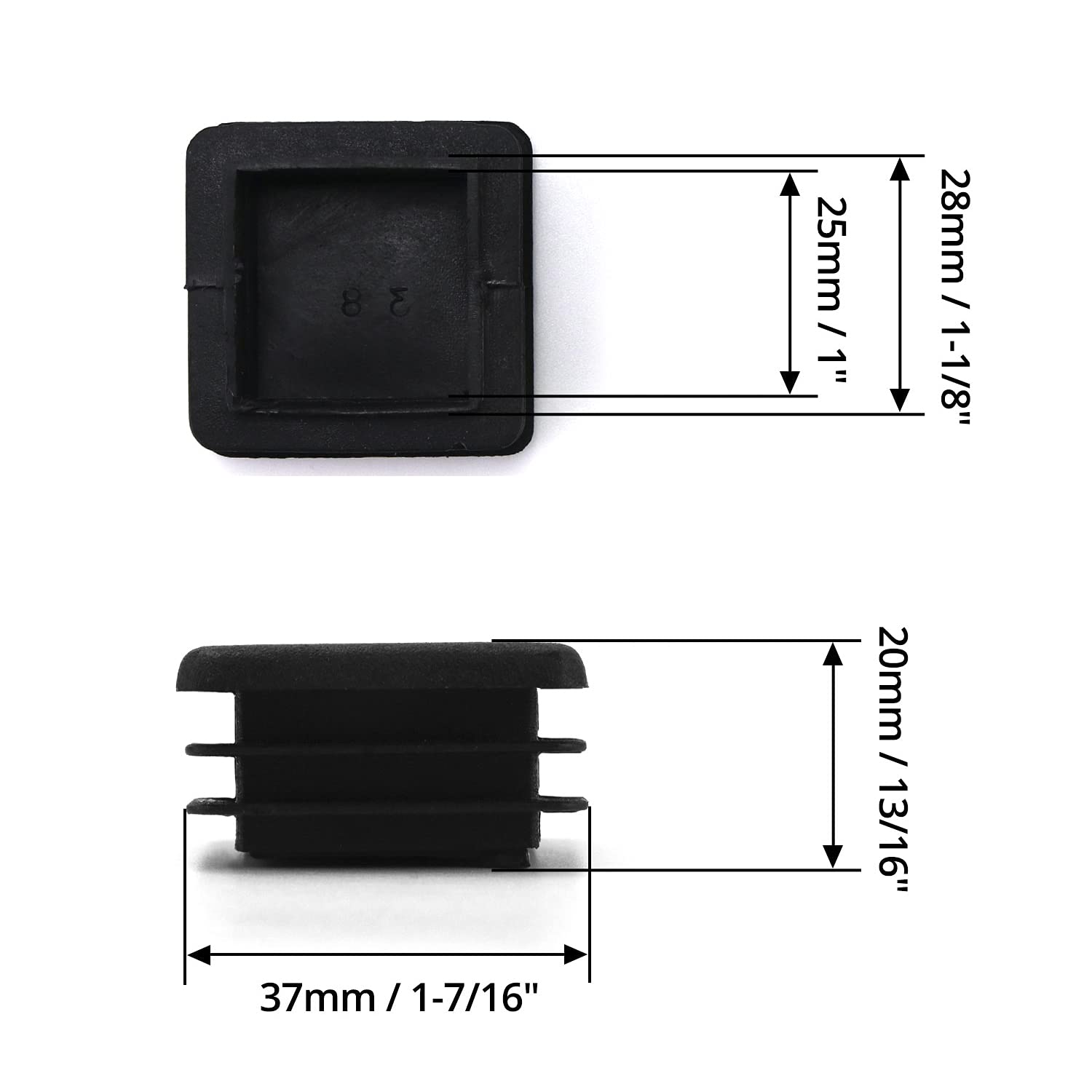 QWORK 10 PCS 1 X 2 Rectangle Black Plastic Plug End Cap for Pipe Tubing, Chair Leg