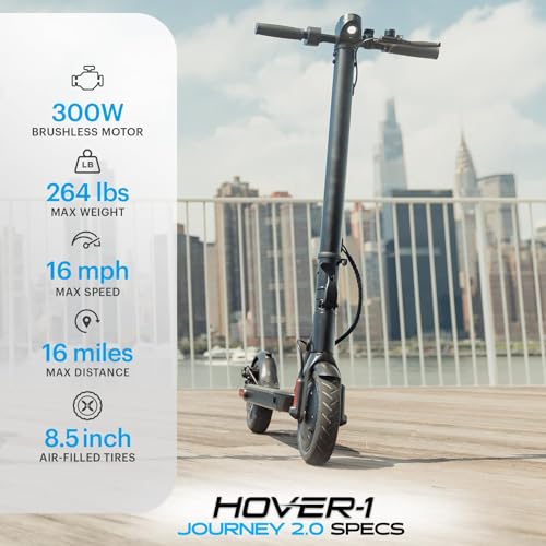 Hover-1 Journey 2.0 Foldable Electric Scooter for Adults with 300W Brushless Motor, 16 mph Max Speed, 8.5” Air-Filled Tires and 16 Mile Range Commuter Scooter for Adults and Teens