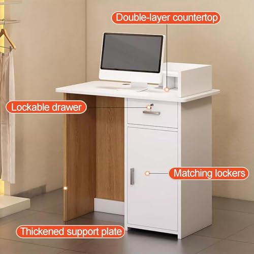 Reception Desk, Front Desk Reception Counter with Led Lights and Lockable Drawer, L-shap Checkout Counter, Portable Podium Stand, for Office, Beauty Salon, Lobby