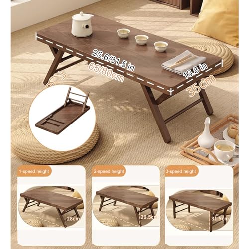 Japanese Coffee Table, Floor Sitting Low Table, Collapsable Tatami Table Altar Floor Table, Bamboo Folding Serving Table on Bed(65x35cm)