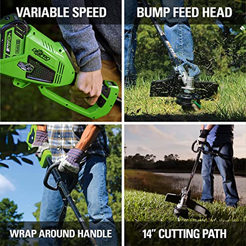 Greenworks 40V 14" Brushless Cordless (Attachment Capable) String Trimmer, 4.0Ah Battery and Charger Included