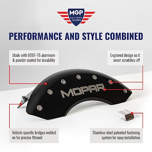 MGP Brake Caliper Covers for Dodge Durango 2011-2022 with Red Powder Coated Finish Engraved Silver RT1 Logo, Aluminum Front and Rear Caliper Cover (Set of 4)