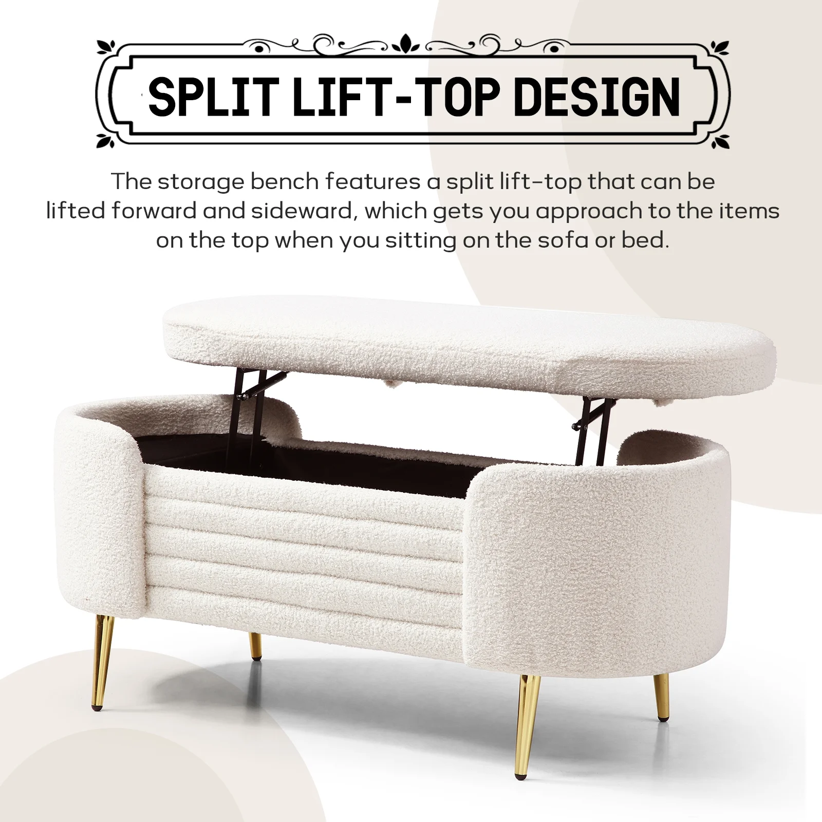 Sudwesto 45.3" Storage Ottoman Bench with Lift Top Design, Modern End of Bed Bench with Upholstered Sherpa Fabric, Toy Storage Bench for Bedroom, Living Room - Curated Treasures Market