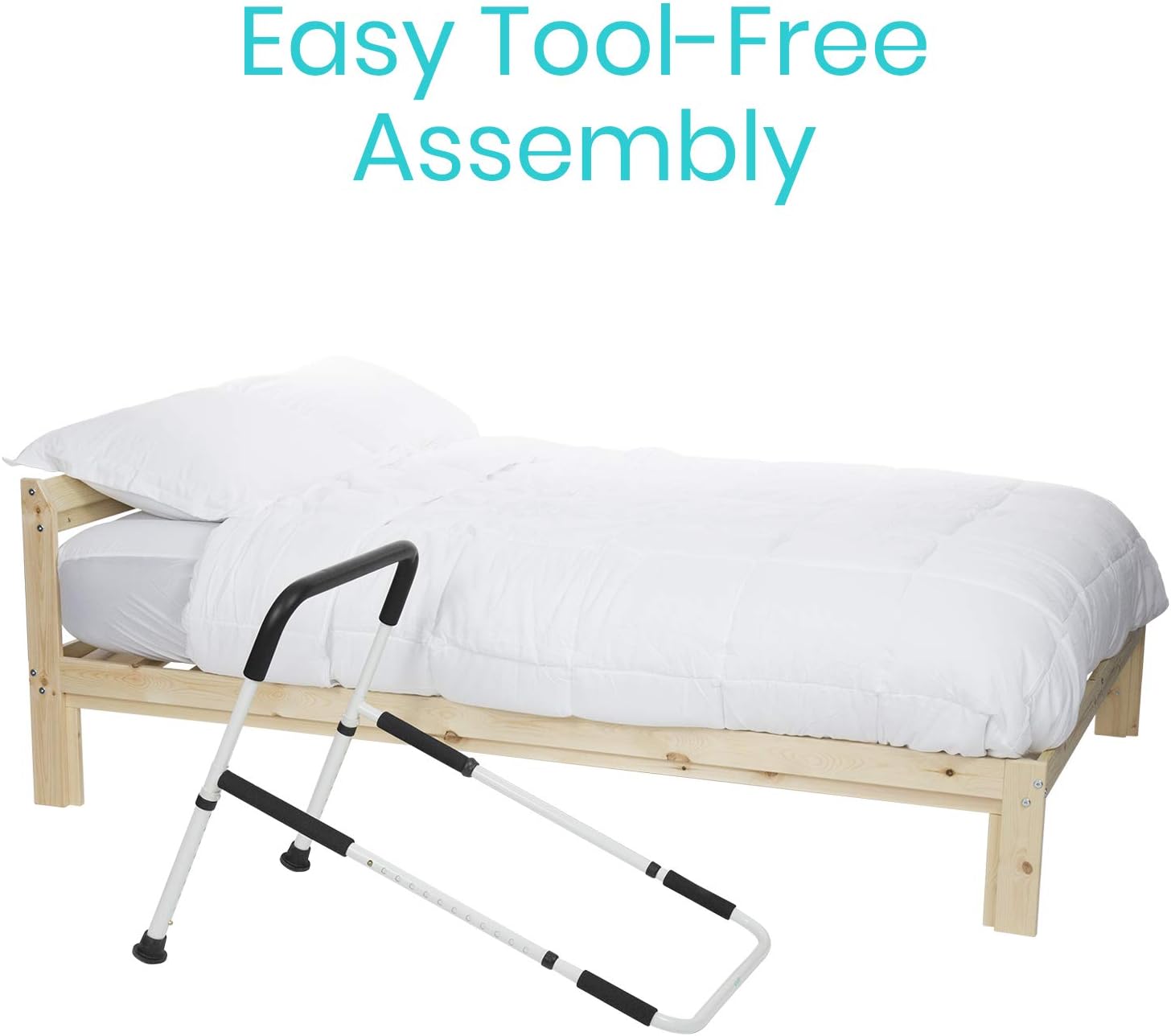 Vive Bed Assist Rail - Adult Bedside Standing Bar for Seniors, Elderly, Handicap, Kid - Fit King, Queen, Full, Twin - Adjustable Fall Prevention Safety Handle Guard - Long Hand Bedrail Grab Bar Cane