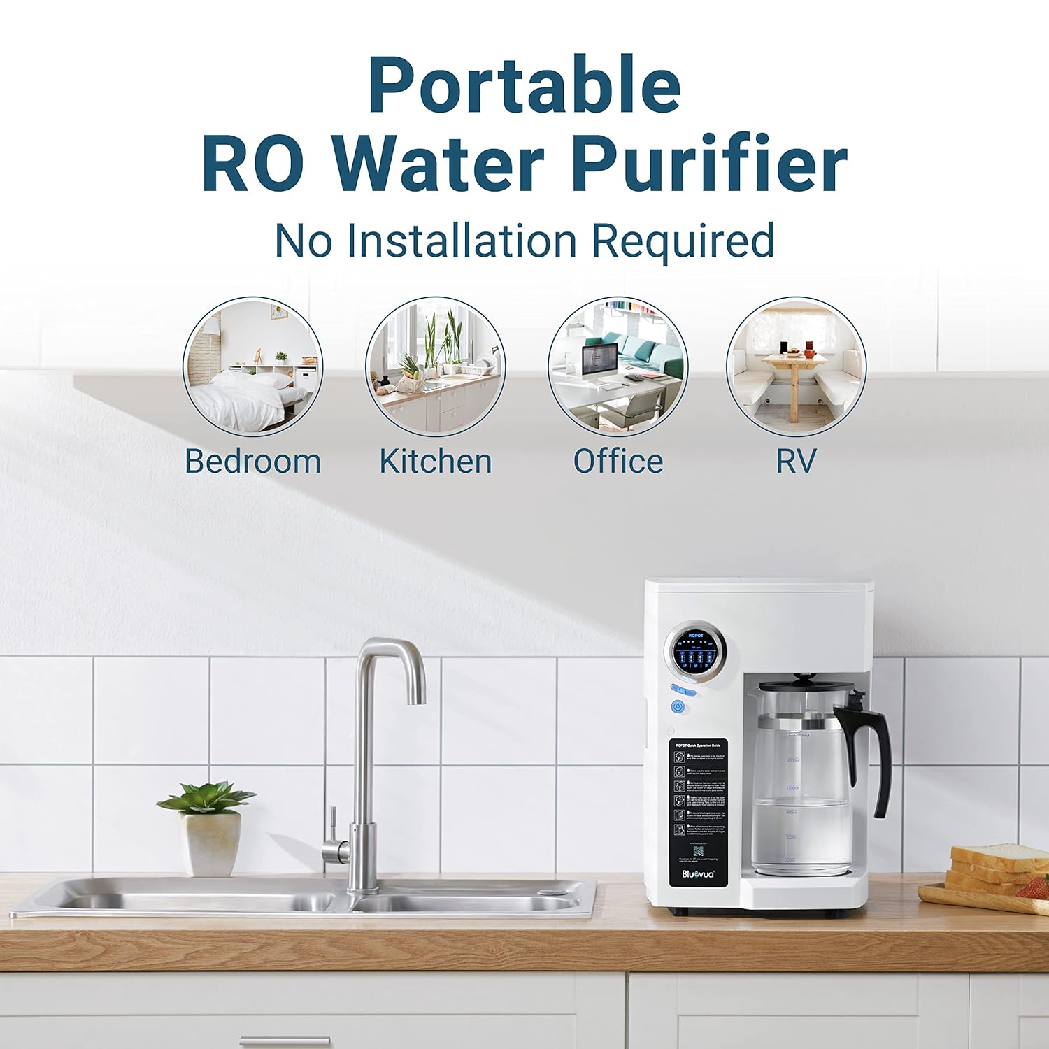 Bluevua RO100ROPOT Reverse Osmosis System Countertop Water Filter, with ROPOT 1-Year Replacement Filter Set, Bundle