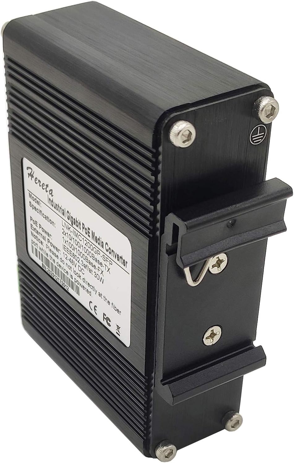 Gigabit Industrial Ethernet Media Converter POE+ 30W Aluminum Case 2 RJ45 Port 1 SFP Port Supports External SFP Modules 12~48V DC Input Power