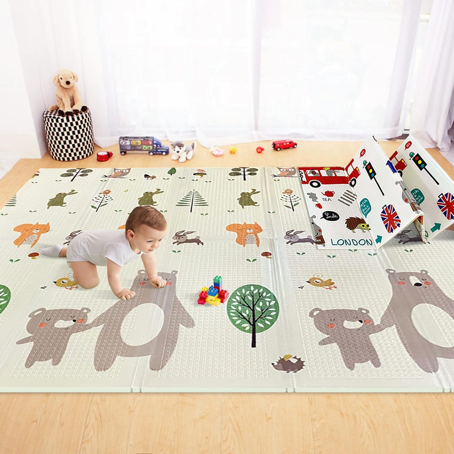 Mergren Portable Extra Large Foldable Play Mat, Waterproof Easy to Clean Baby Crawling Mat, Non-Toxic BPA Free Folding Play Mats with Carry Bag, Convenient to Carry(77×70)