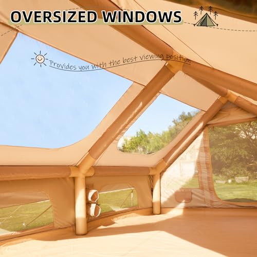 YOLENY Extra Large Inflatable Camping Tent, Glamping Tents Easy Setup 4 Season Windproof Outdoor Cotton Tent with Stove Jack & Mesh Windows & Pump