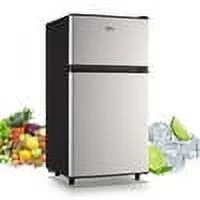 Compact Refrigerator Mini Fridge with Freezer, 3.2 Cubic Feet Retro Dual Door Small Refrigerator by WANAI with 7 Temp Modes, LED Lights, Removable Shelves, Ideal for Bedroom, Dorm, Office, Apartment