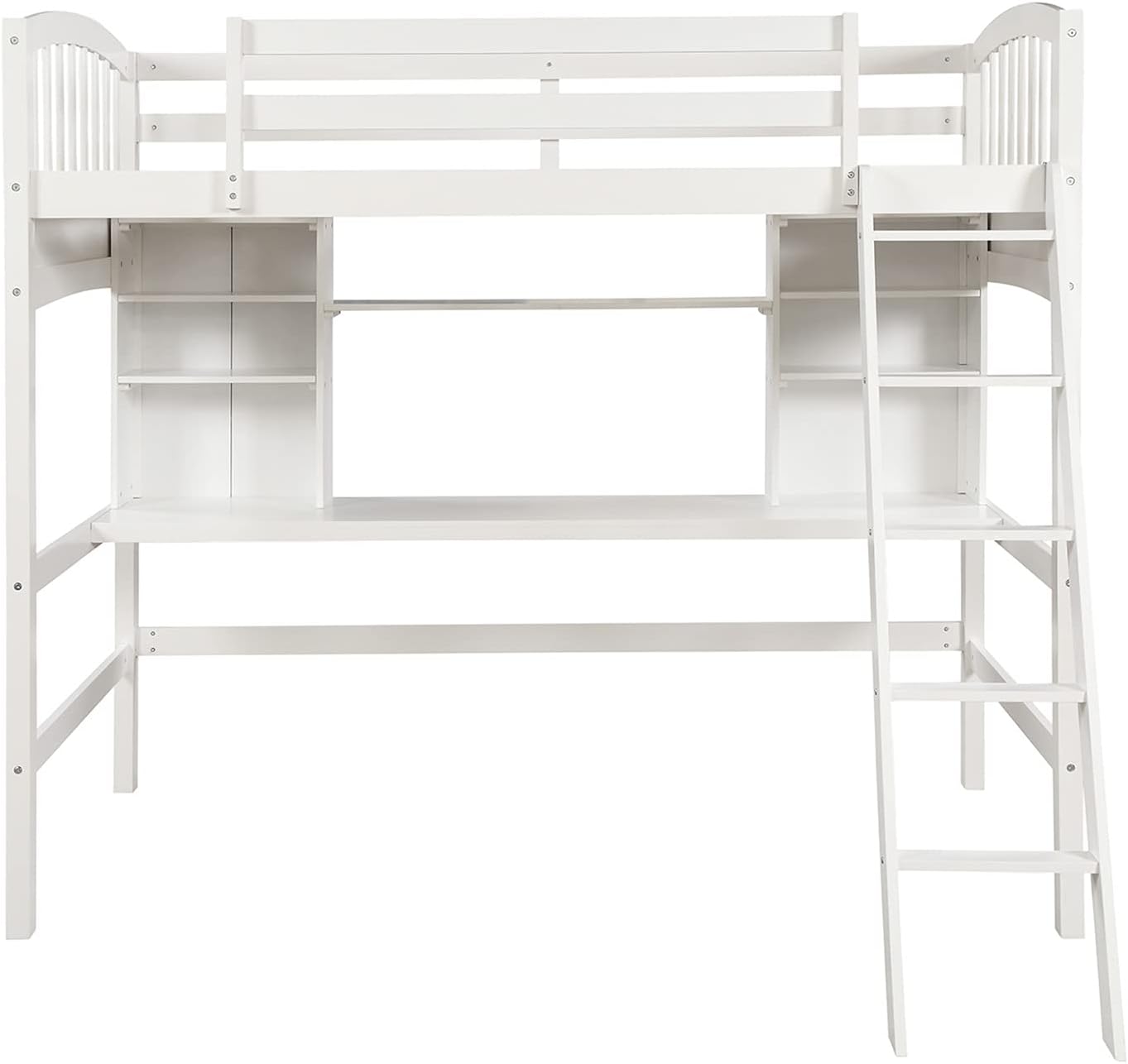 Kids Loft Beds, Twin Loft Bed with Desk, Wood High Loft Bed with Bookcase Shelves for Dorm, Boys & Girls Teens Adults, White