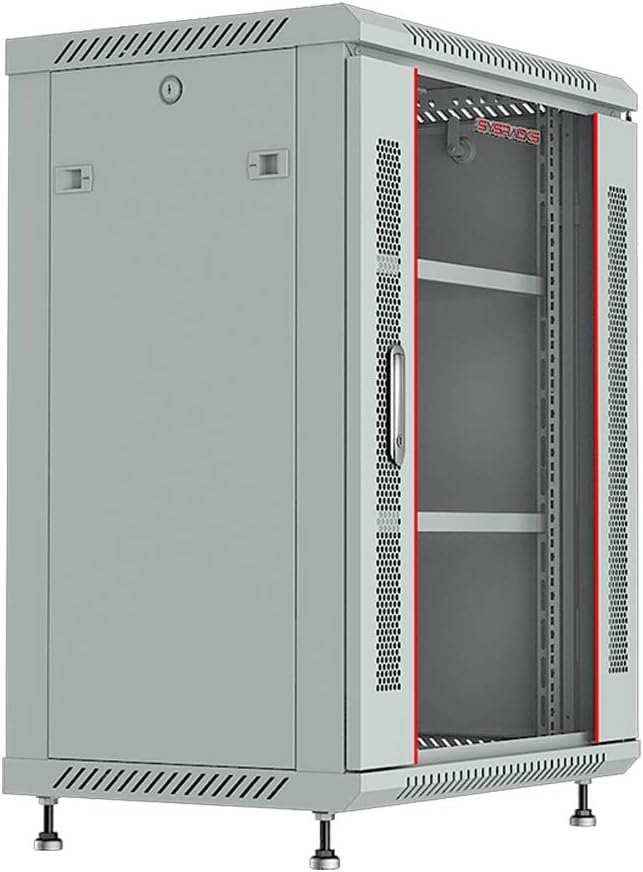 Sysracks 15U Wall Mount Gray IT Network Av Data Server Rack Cabinet Enclosure 24 Inch Depth - 2 Shelves - 8-Way PDU - Fan - Adjustable Feet - Hardware