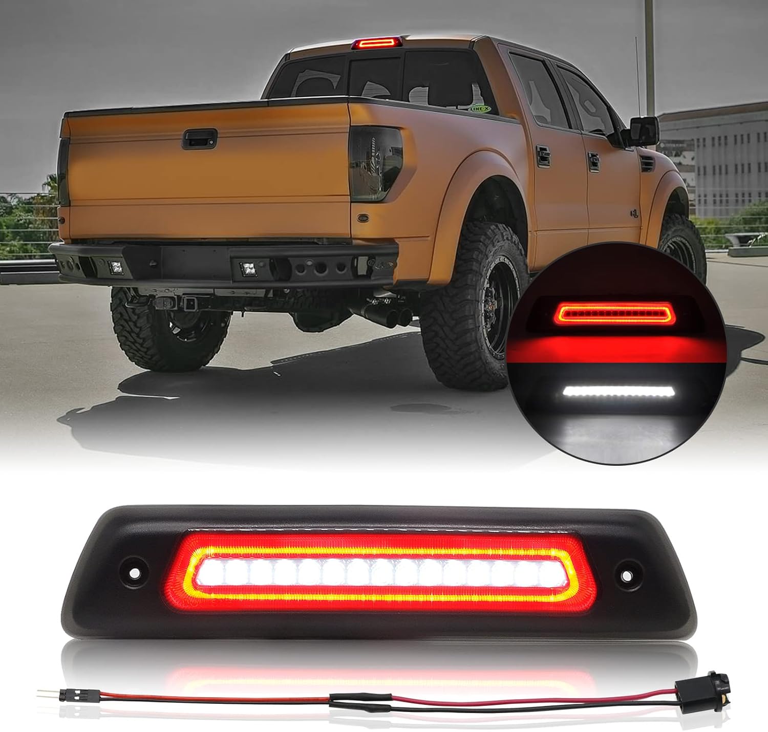 F150 Third Brake Light Compatible with 2009-2014 F150 LED Center High Mount Stop Light (CHMSL) Smoked Lens Waterproof Cab Roof LED 3rd Brake Light Cargo Light Assembly (Fit for Raptor Verison). Pack of 2