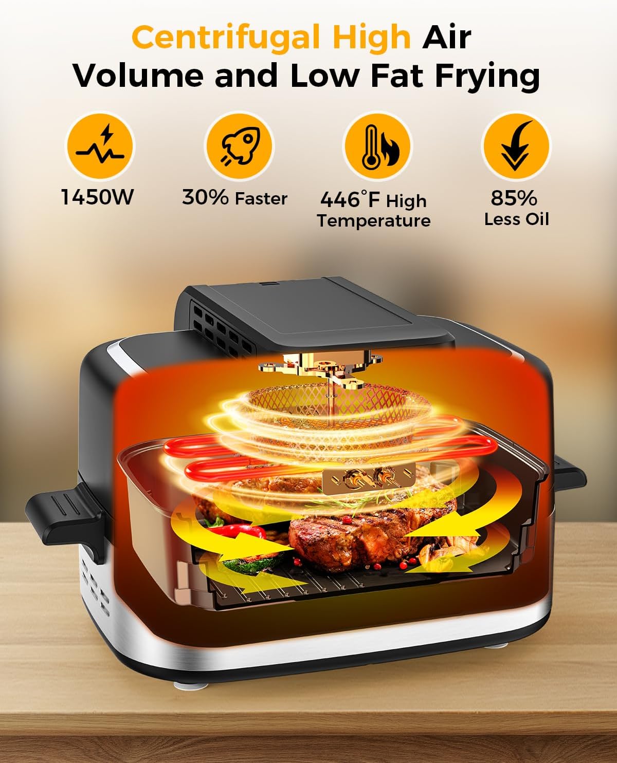Joy Pebble Indoor Grill with Air Fry, 5-IN-1 Electric Smart Air Fryer Grill Combo, Stainless Steel with Air Grill, Air Fryer, Roast, Bake, Dehydrate, Beef & Fries, 5QT Large Capacity Smokeless, Black