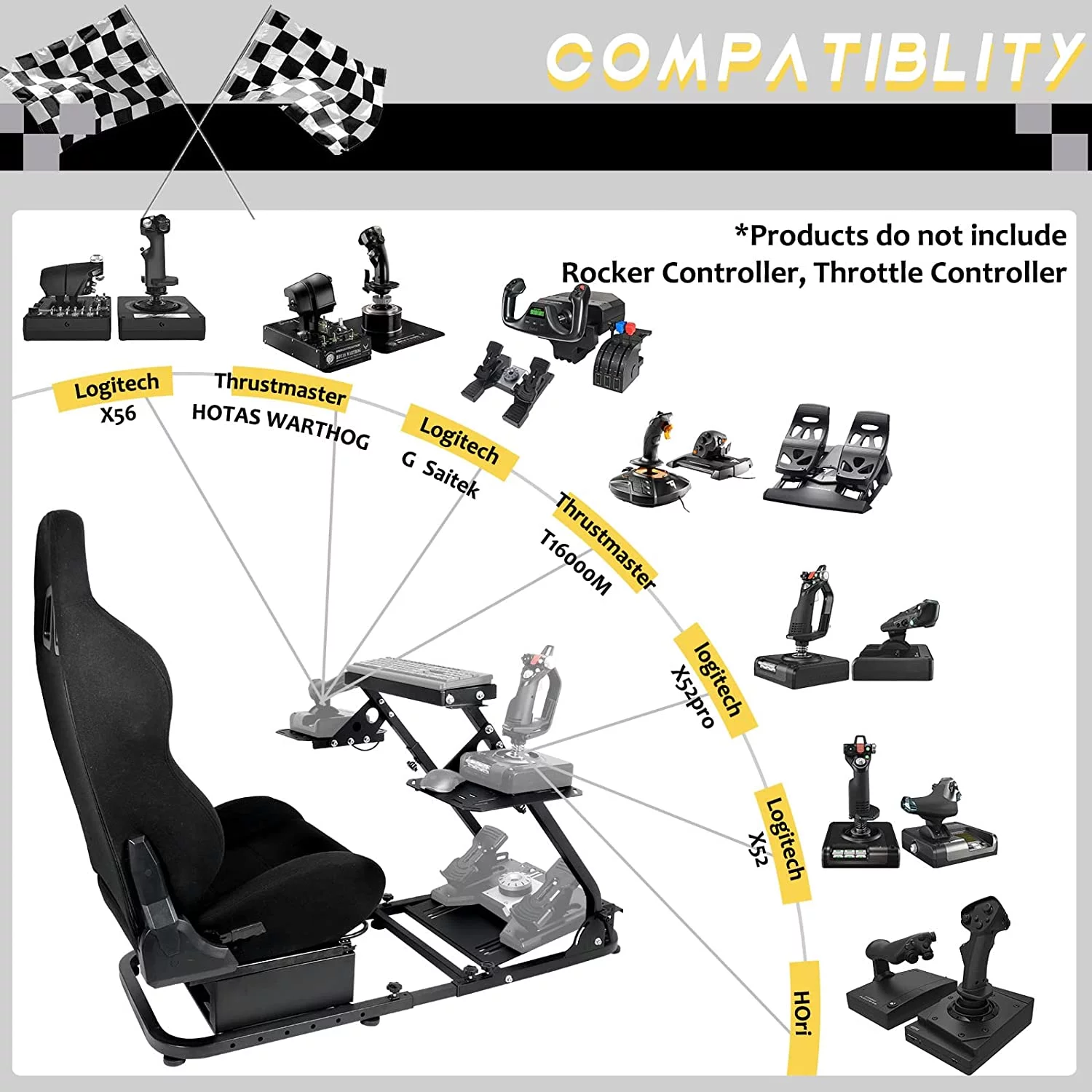 Marada Flight Racing Simulator Cockpit with Game Seat Foldable Fit Thrustmaster HOTAS Warthog