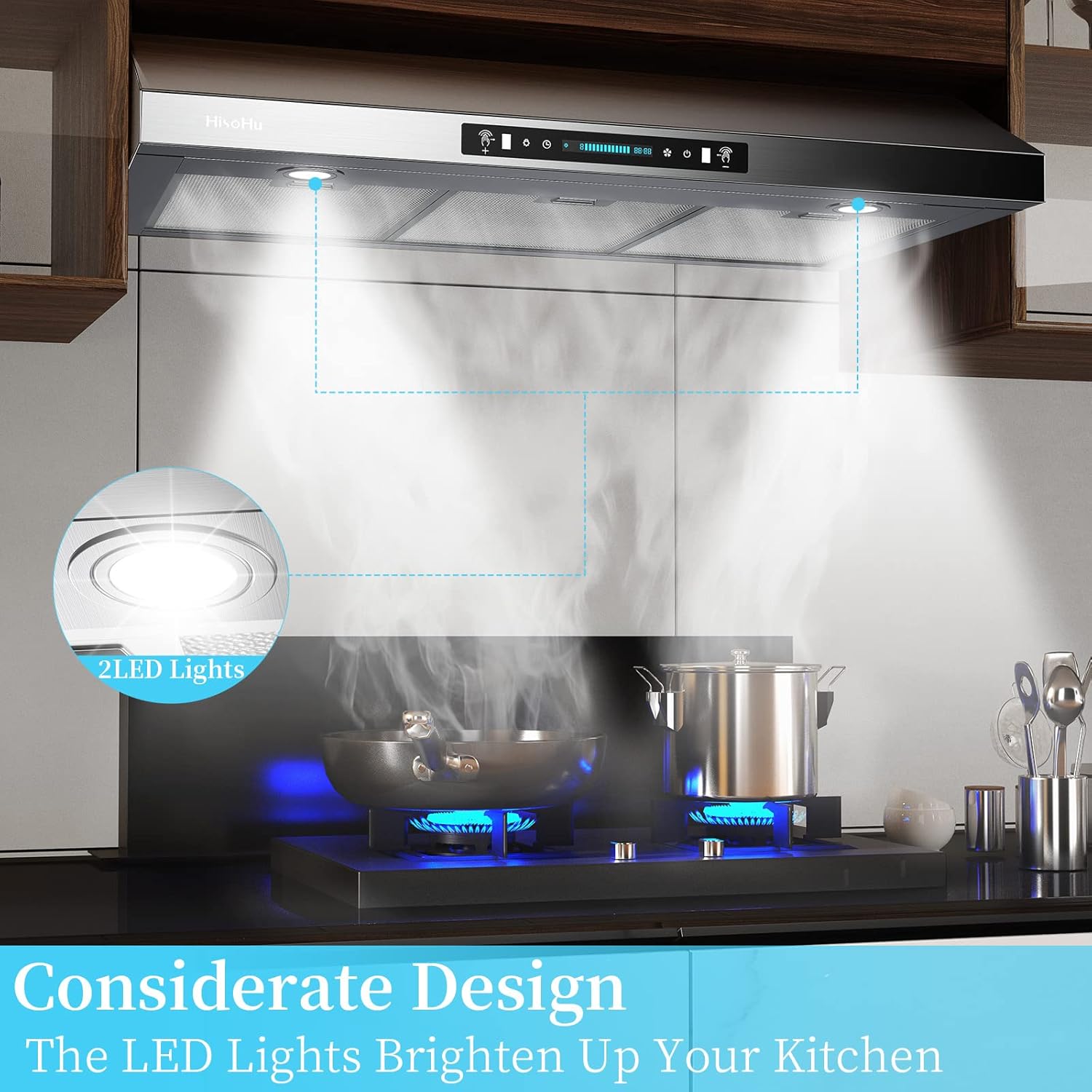 36 Inch Under Cabinet Range Hood with 900-CFM, 4 Speed Gesture Sensing&Touch Control Panel, Stainless Steel Kitchen Vent