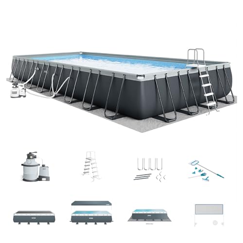 Intex 18' x 9' x 52" Ultra XTR Rectangular Frame Swimming Pool Set with Pump - Above Ground Backyard Large Rectangle Pool with 45-Inch Deep Water