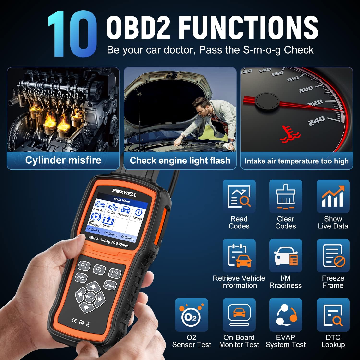 FOXWELL NT630 Plus OBD2 Scanner ABS SRS Bidirectional Scan Tool ABS Auto Bleed, SAS Airbag Code Reader Car Diagnostic Tool with ABS Airbag Light Reset Tool & SAS Calibration