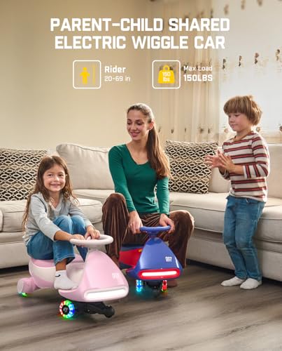 FanttikRide 12V N7 Pro Electric Wiggle Car with Pedal, Rechargeable Battery, CyberWiggle, 2 in 1 Swing Car, 2 Speed, Anti-Rollover, Flashing Wheels, Bluetooth, for Ages 3 and Up, 150 Lbs, Blue
