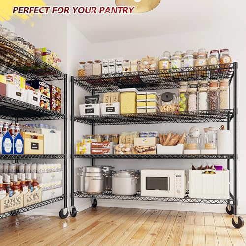 REIBII 75.6" H Storage Shelves Wire Shelving Unit with Wheels 2500LBS Garage Shelving Heavy Duty Metal Shelves for Storage Rack Adjustable Pantry Shelf Commercial Shelving, 75.6" H X 55.5''W X 24" D