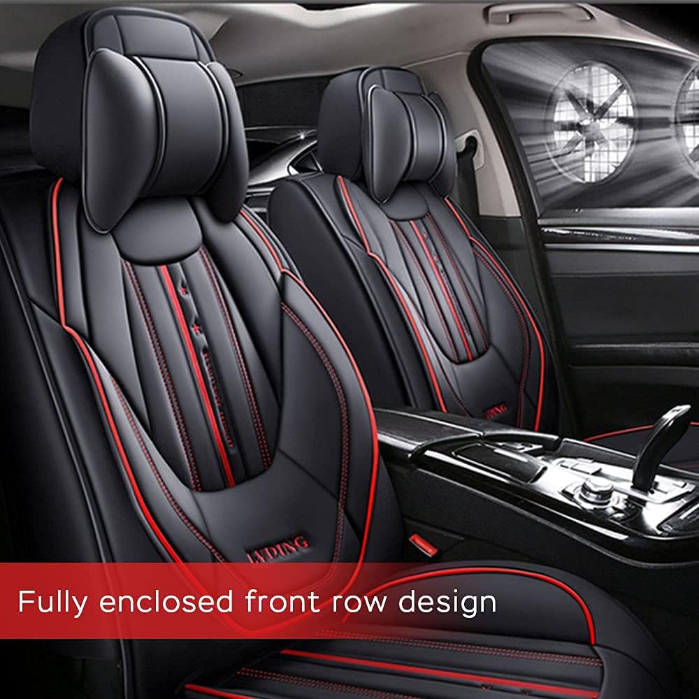 Blackwheel Car Luxury Seat Cover Front Rear Vehicle Leather Cushion Cover Universal Automobile Protector 276667=B3X67, Style 1 Luxury Black