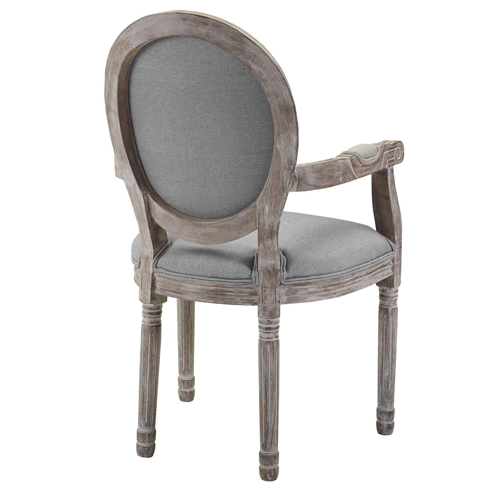 Modway Emanate Vintage French Upholstered Fabric Dining Armchair in Light Gray