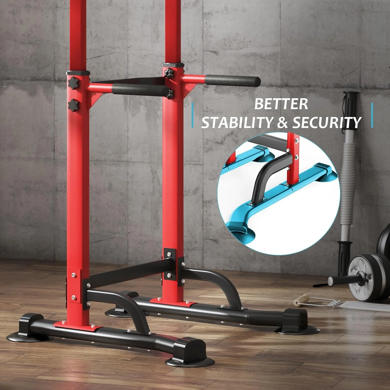 SOGES Height Adjustable Power Tower Dip Stands Pull up Bar Strength Training for Home Gym Black