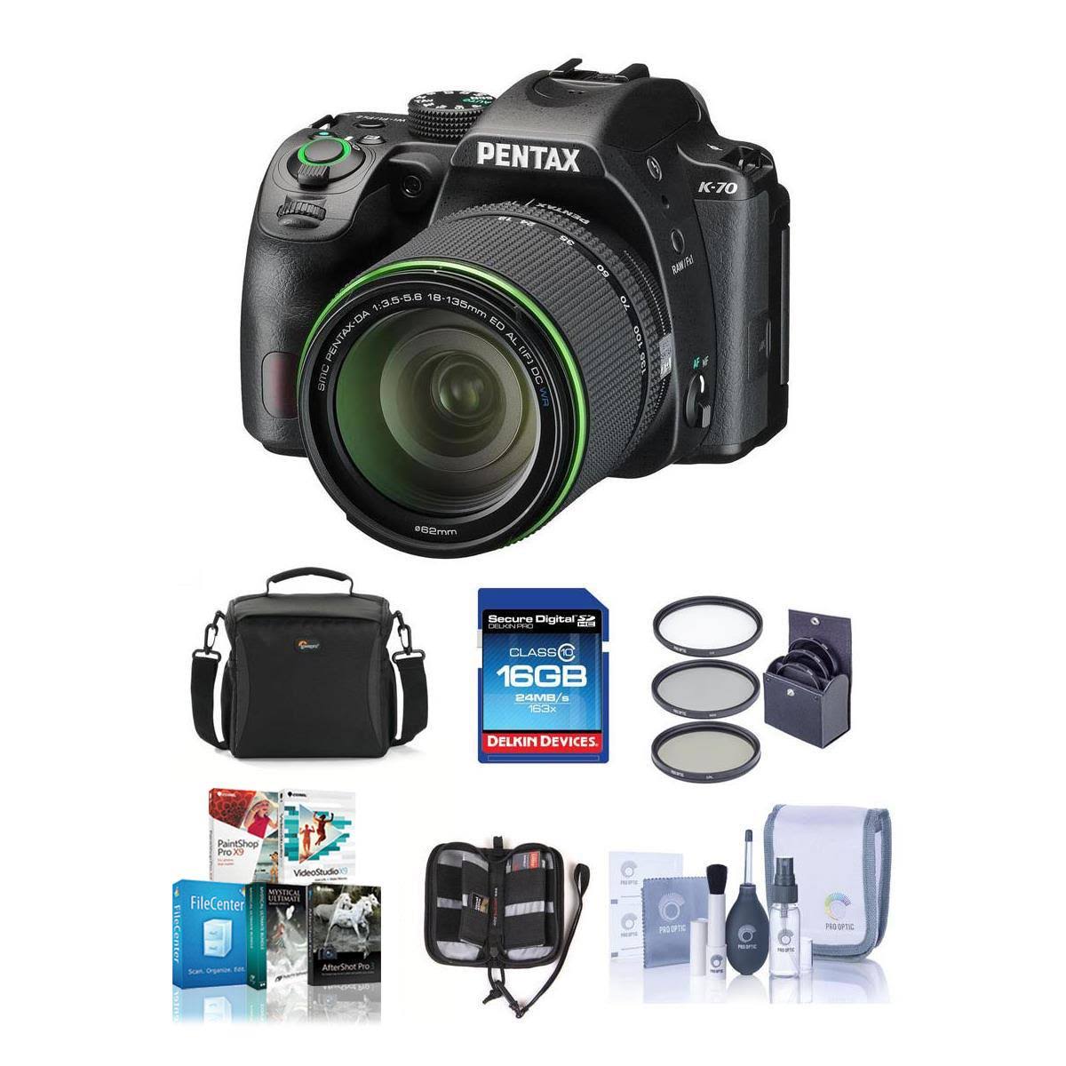 Pentax K-70 Dslr with 18-135mm WR Lens and Free Accessories Black #16256 A