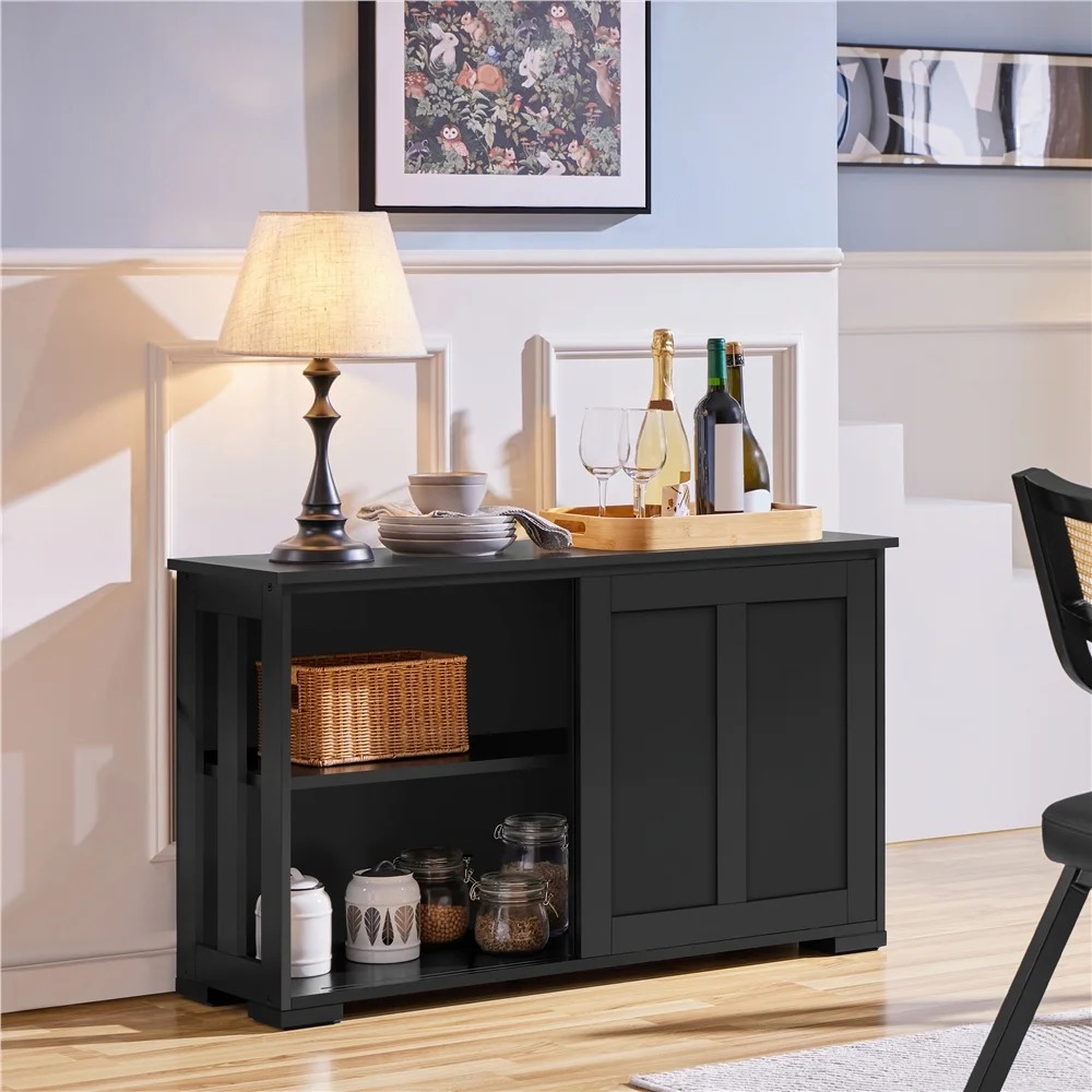 Yaheetech Sideboard Buffet Cabinet with Storage Sliding Door for Kitchen, Black