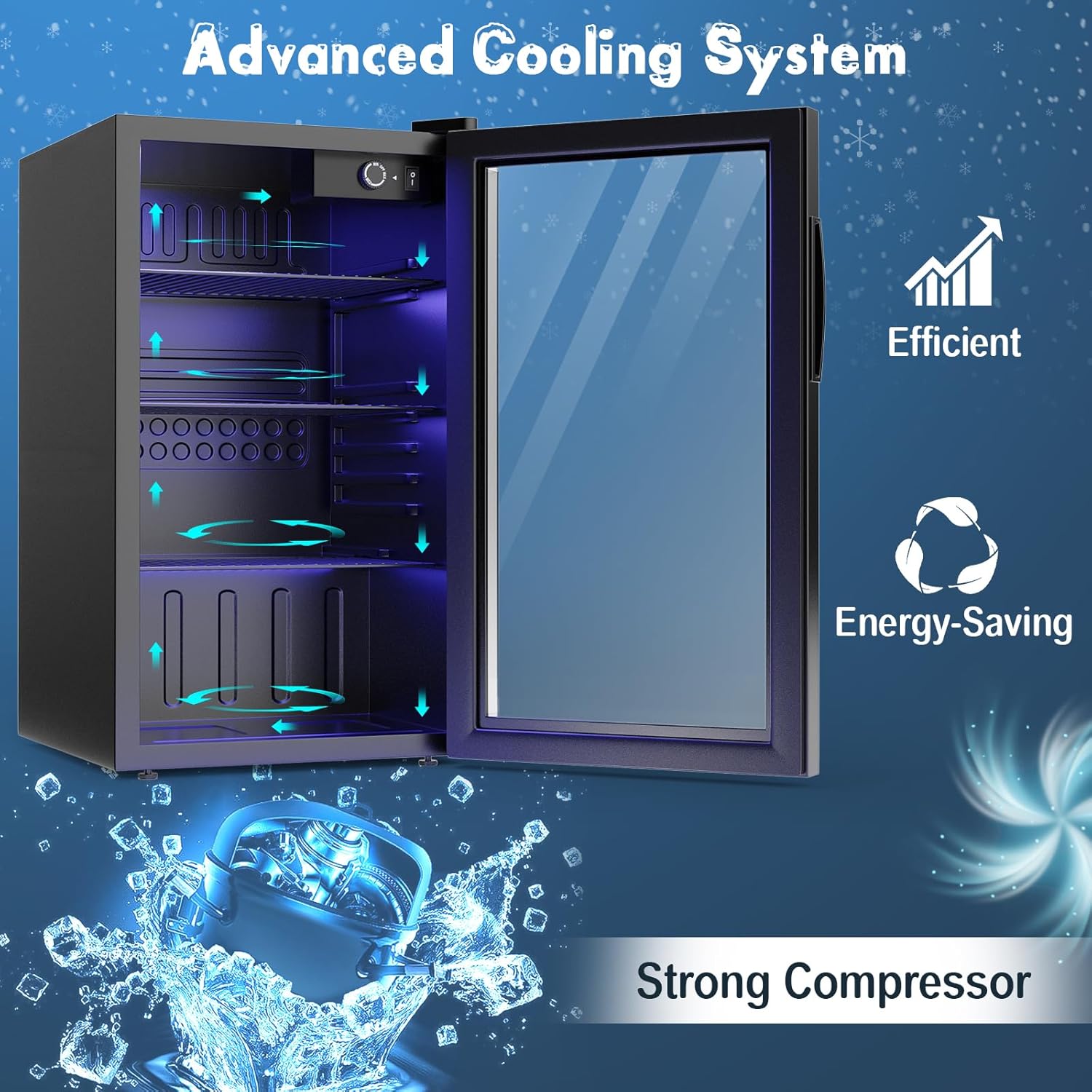 Mini Beverage Fridge, 120 Can, Beverage Fridge w/Glass Door, Adjustable Shelves, LED Light & Temperature Control, Small Beverage Refrigerator for Bedroom, Home, Office, Bar, 3.2 Cu. Ft.