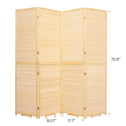 Bamboo Room Divider Folding Privacy Screens, Wall Divider for Room Separation, Portable Room Partitions and Dividers, 5.6FT Bamboo Mesh Woven Room Divider Panel (Brown, 4 Panel)