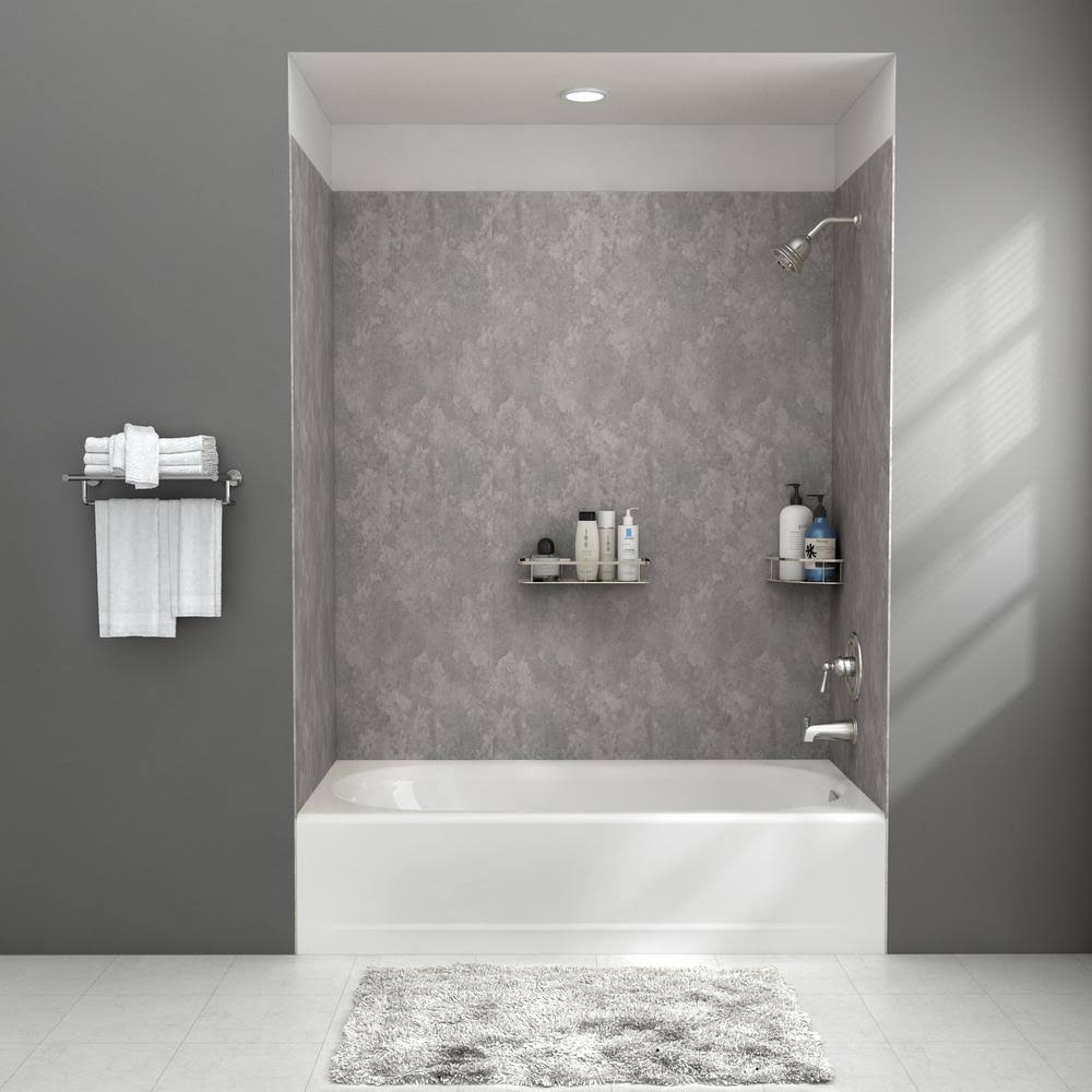 American Standard Passage 32 in. x 60 in. 4-Piece Glue-Up Alcove Bath Wall in Gray Concrete
