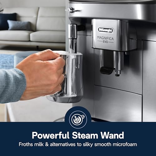 De'Longhi Magnifica Evo Automatic Espresso & Coffee Machine with Auto Milk Frother, Built-in Grinder & Auto-Clean Function - For Latte, Cappuccino, Americano, Iced Coffee, ECAM29084SB , Silver