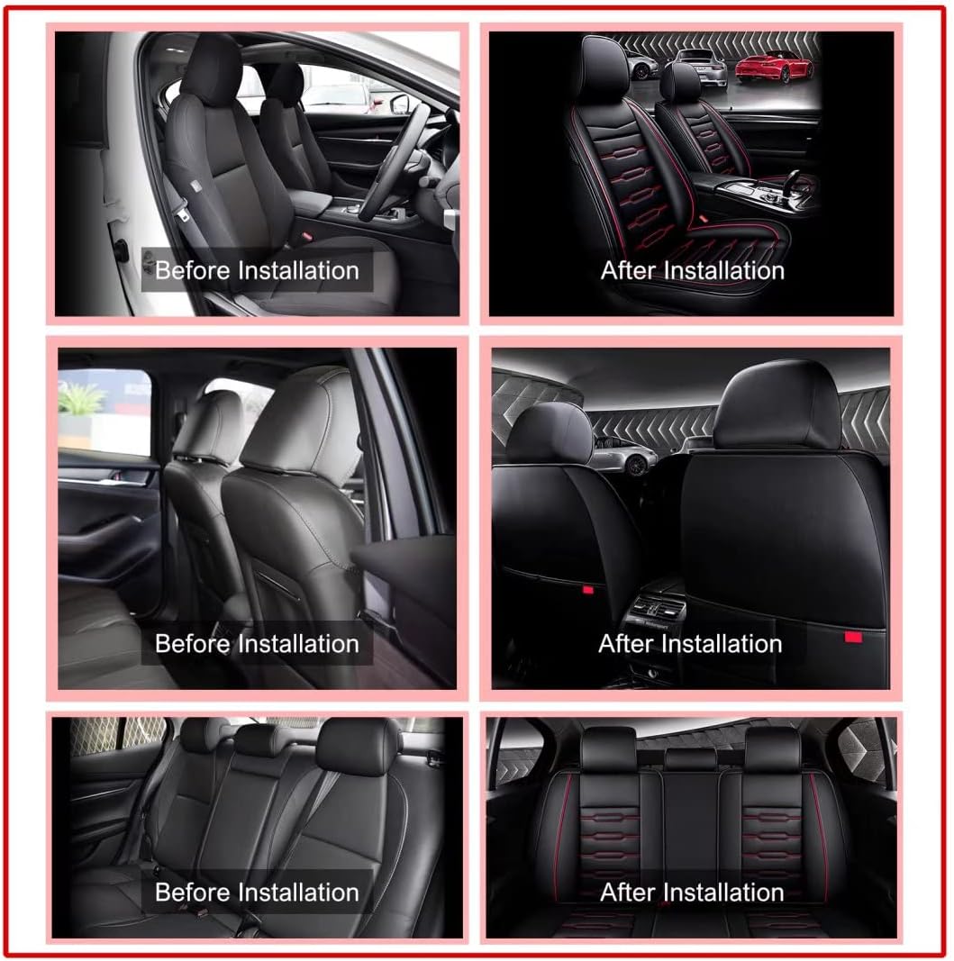 Seat Cover Custom Fit for Nissan Rogue 2008 2009 2010 2011 2012 2013 2020 2021 2022 Faux Leather Car Seat Protector Compatible Airbag Vehicle Cushion Covers Front Rear Seat Full Set(2 Rows 5 Seats)