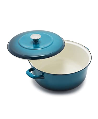 Merten & Storck European Crafted Enameled Iron, Round 7QT Dutch Oven Casserole with Lid, Lava Red