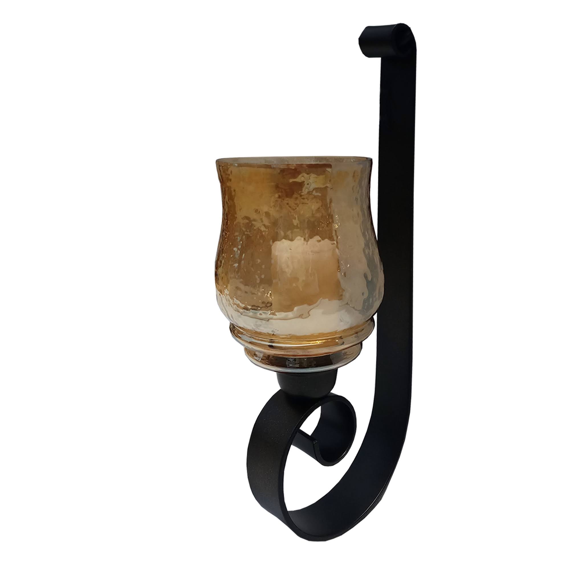 Benjara Scroll Design Metal Frame Vertical Wall Mounted Candle Holder Sconce, Set of 2, Bronze