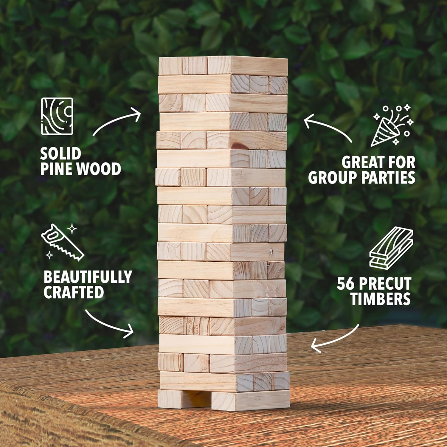 Yard Games Giant Tumbling Timbers Natural Pine Blocks Wood Stacking Game Bundle with Outdoor 4 in a Row Lawn Game with Storage Carrying Case, Brown