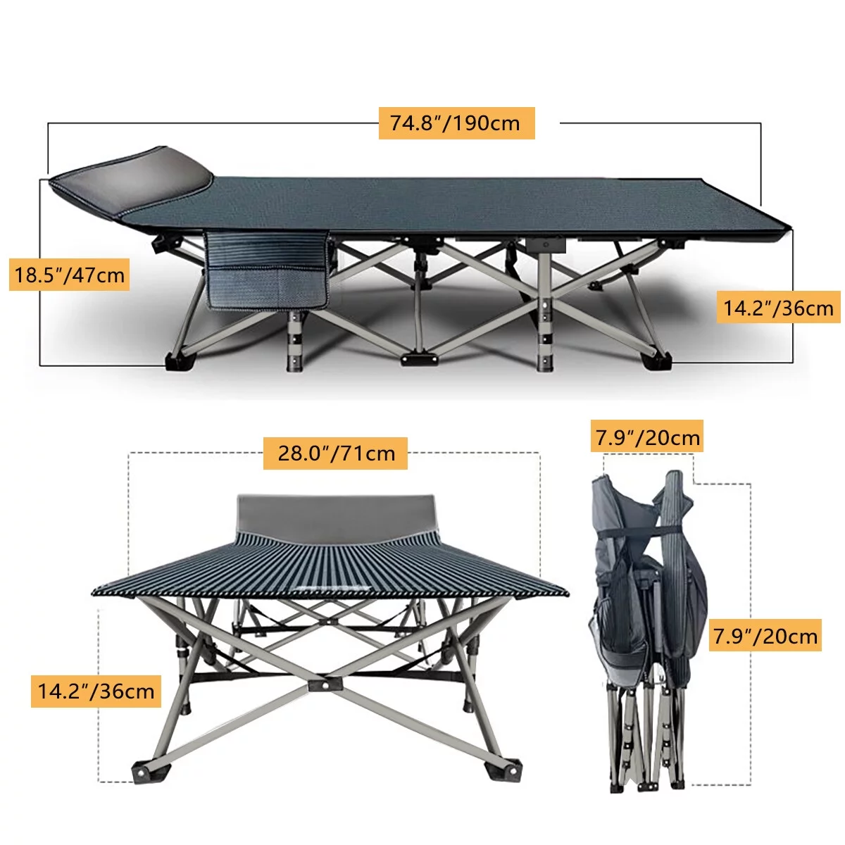 Lilypelle Folding Camping Cot Bed for Adult, Double Layer Oxford Strong Heavy Duty Sleeping Cots with Carry Bag, Portable Travel Camp Cots for Home/Office Nap and Beach Vacation