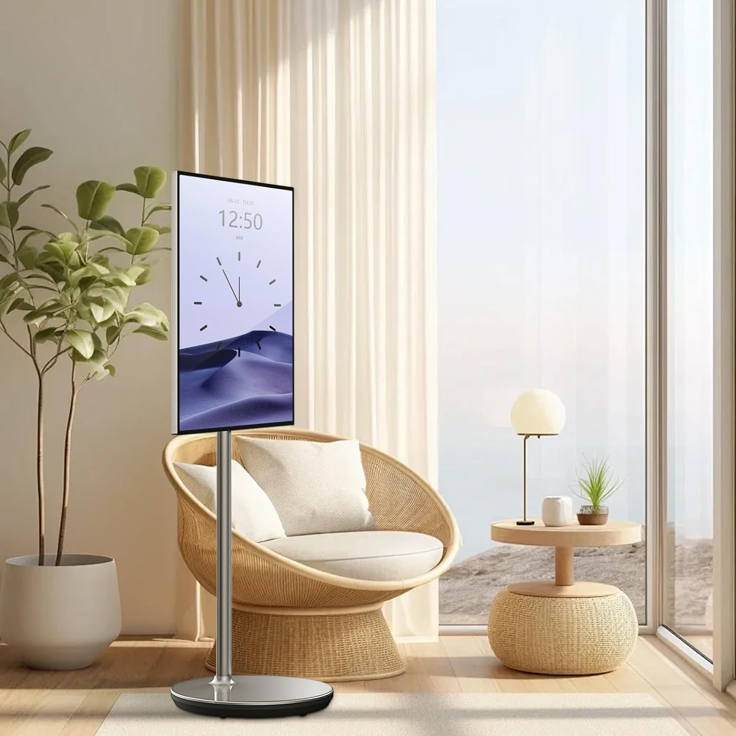 27-inch 4K Portable Smart TV on Wheels, Touch Screen Rolling TV with Eye Care, Android 13, and Seamless App Access, Built-in Battery