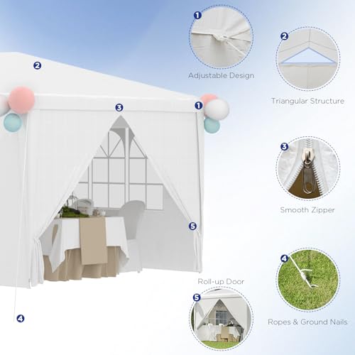 YOLENY 10x30 Ft Outdoor Party Canopy, Waterproof Heavy Duty Wedding Tent with 6 Sidewalls & 2 Zippered Doors, Event Tent for Birthday, Patio, BBQ, and Holiday Gatherings, White