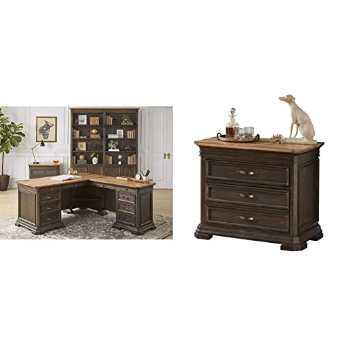 Martin Furniture IMSA684R-KIT Executve L-Desk & Return with Solid Wood Plank Tops, Fully Assembled, Brown