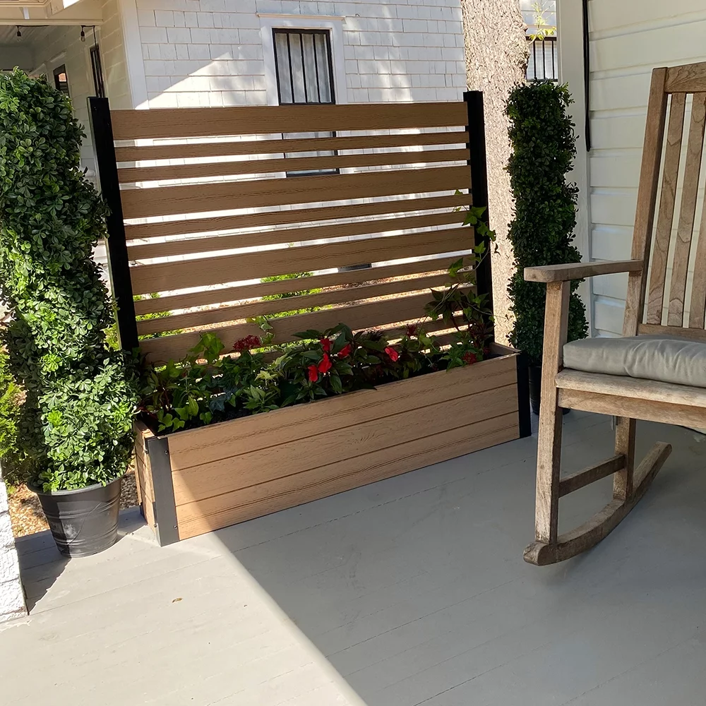 Florence Freestanding WoodTek Vinyl Outdoor Privacy Screen and Planter Box Kit (1 Screen)(4ft H x 4ft W x 1ft L)