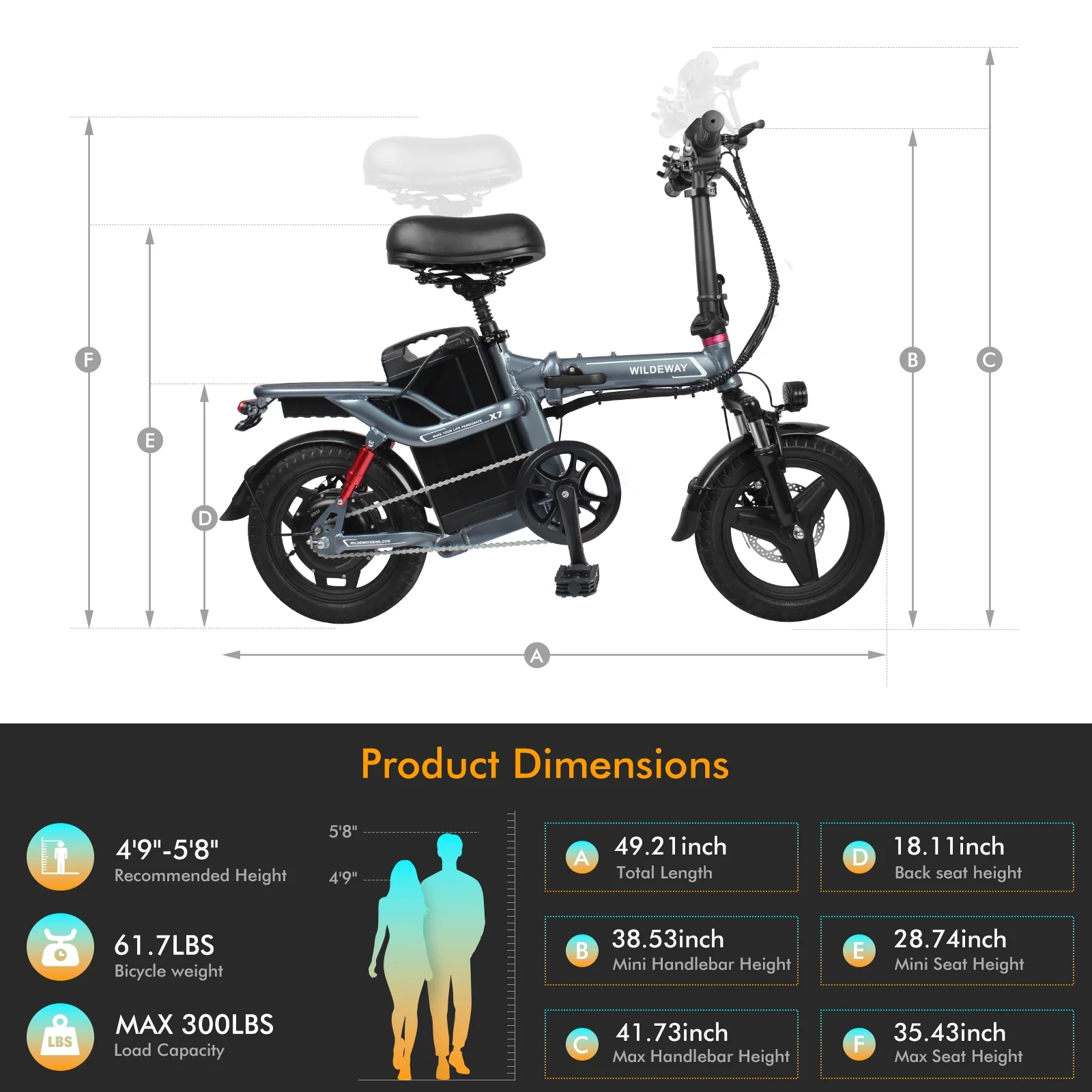 Wildeway Folding Electric Bike for Adults , 400W Motor, 48V 20AH Removable Battery, 14”Tire?City Commuter Ebike - Curated Treasures Market