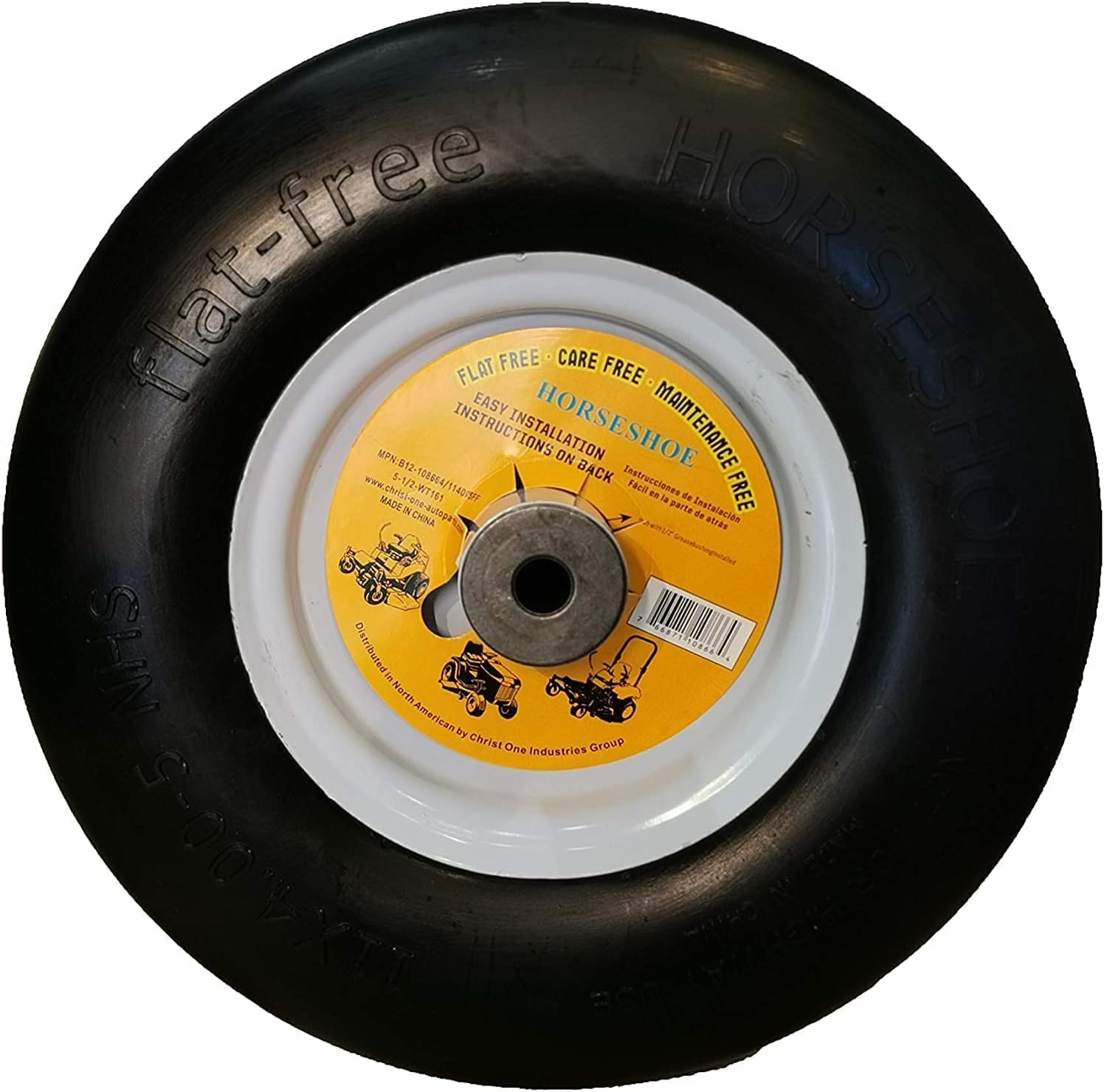 New 11x4.00-5 Flat Free High Density Smooth Tire on Wheel w/Grease fitting for Zero Turn Lawn Mower Garden Tractor, Centered hub 3"-4"-5", Bore ID 3/4", 11x4-5, 11/4-5 (2)